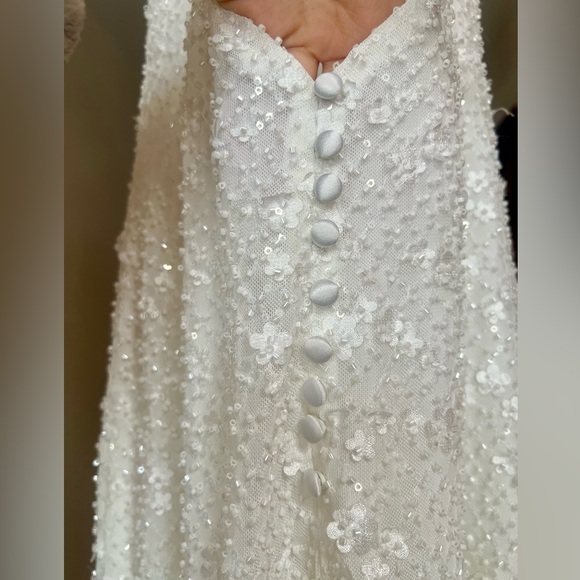 Meshki Emery White Beaded Lace Halter Maxi Dress - Small - Picture 8 of 10